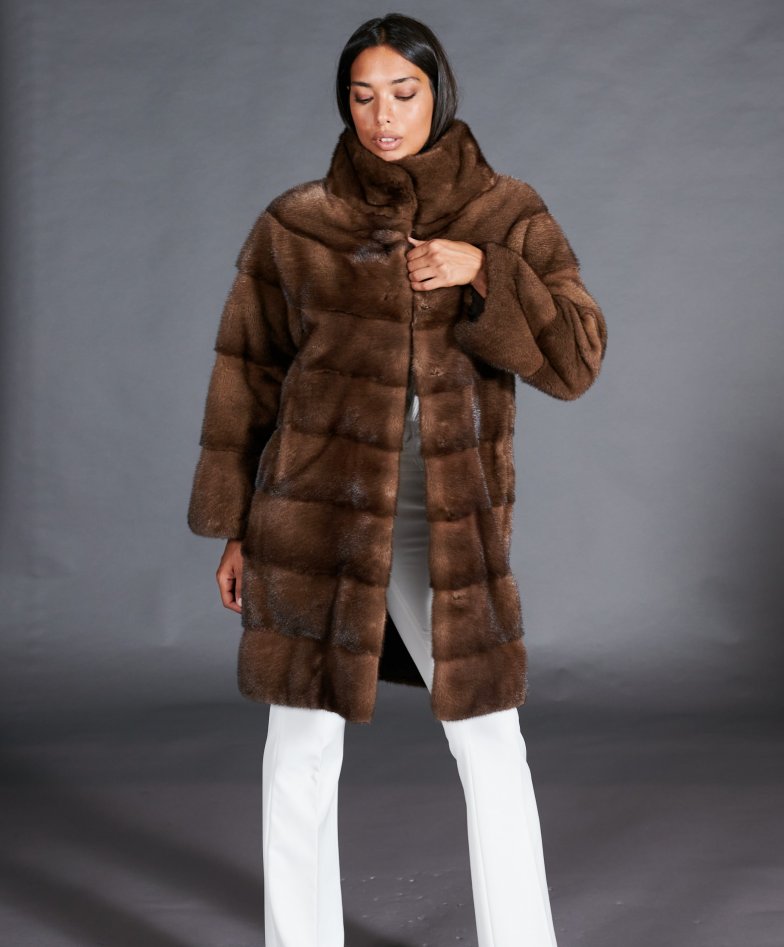 Real Brown Mink Premium Lavish Mink Fur Long Hooded Coat in 