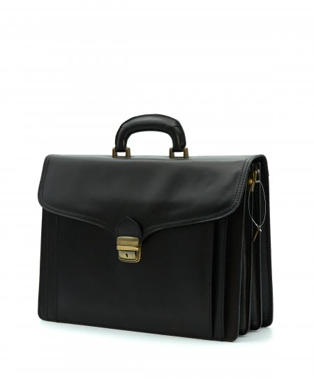 Black classic work leather briefcase push closure