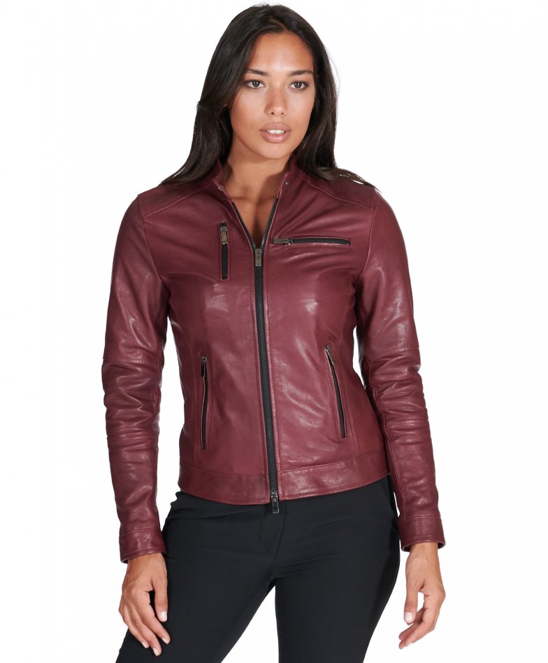 virtueel ergens bij betrokken zijn Fabriek Women's Leather Jacket genuine leather biker bordeaux Giulia | D'Arienzo
