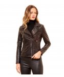 Giacca in pelle nera biker nappa effetto liscio