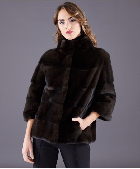 Mink fur jacket ring collar • mahogany colour
