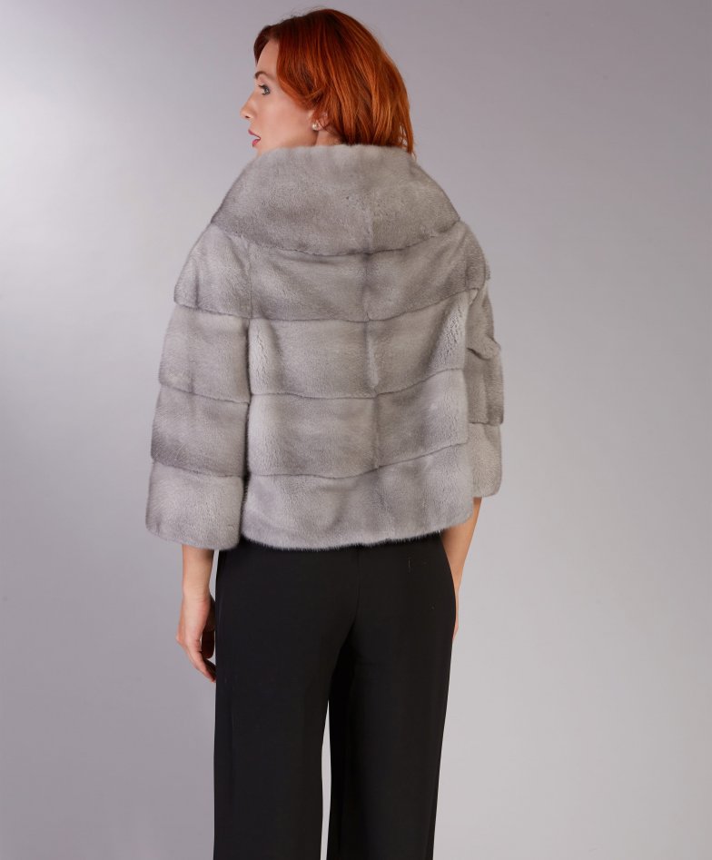 Vertical Design Ice Mink Fur Jacket With Notched Collar - Finezza Fur