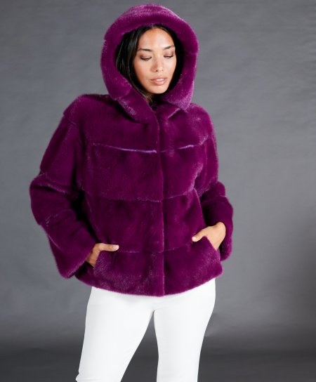 Mink fur jacket with hood • violet color