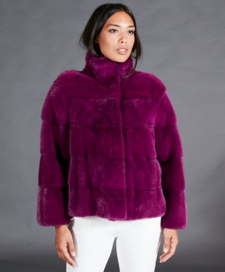 Mink fur jacket sleeve 3/4 • violet color