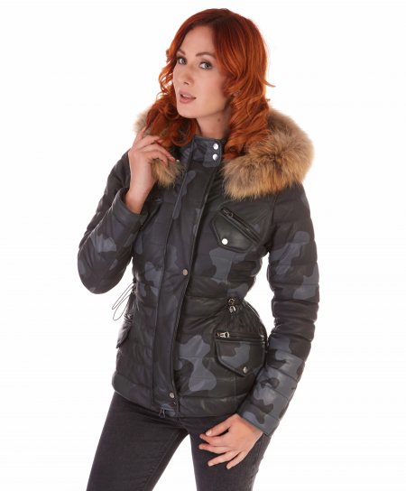 Military black hooded nappa lamb leather jacket parka style