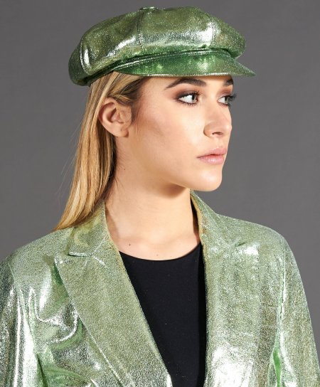 Light green women's laminated leather Hat Cap Visor Beret Hat  