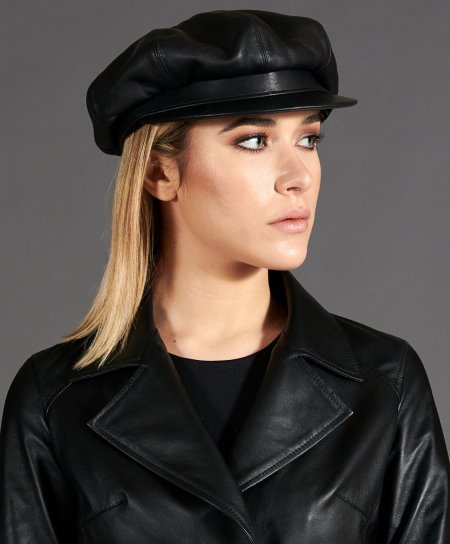 Black women's leather Hat Cap Newsboy Visor Beret Hat