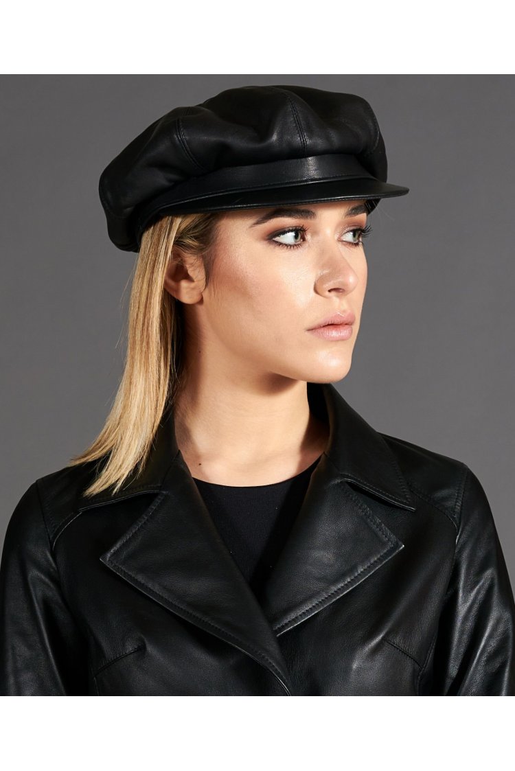 Black women's leather Hat Cap Newsboy Visor Beret Hat