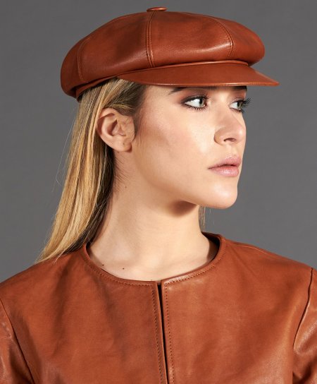 Women's leather hat cap visor beret hat newsboy gold leather 