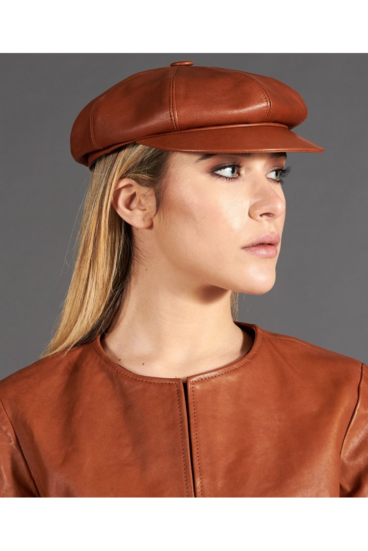 Tobacco women's leather Hat Cap Newsboy Visor Beret Hat