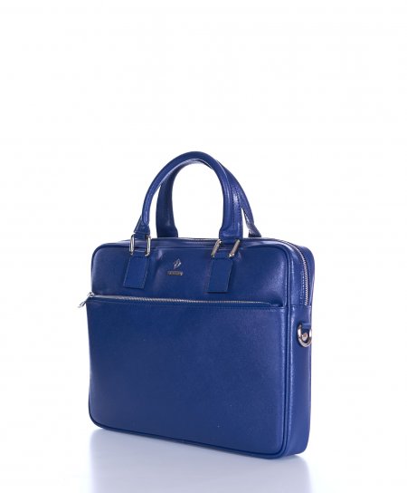 Blue 24h Briefcase in Saffiano calf leather with zip pocket
