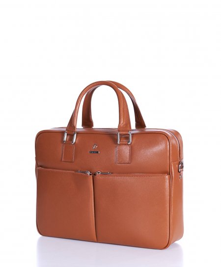 Tan 24h Briefcase in Saffiano calf leather with double pocket