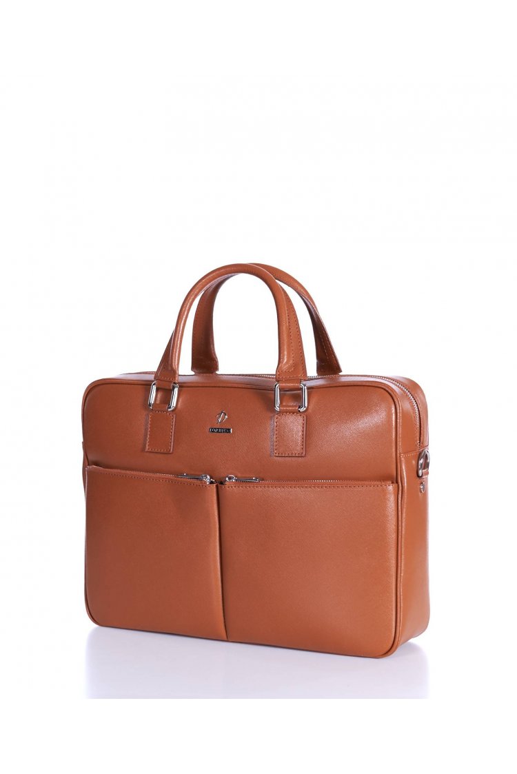 Tan 24h Briefcase in Saffiano calf leather with double pocket