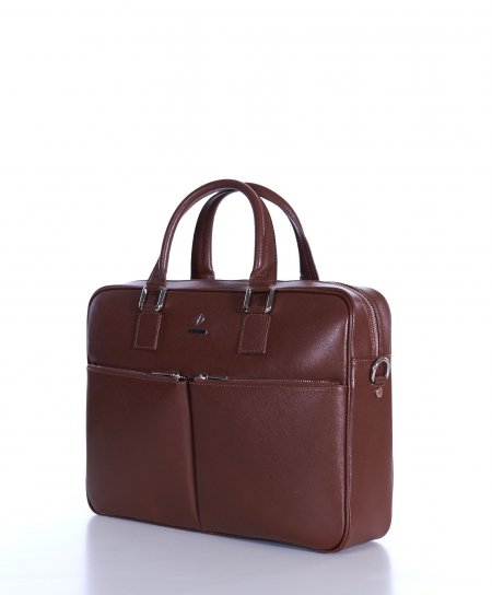 Brown 24h Briefcase in Saffiano calf leather with double pocket