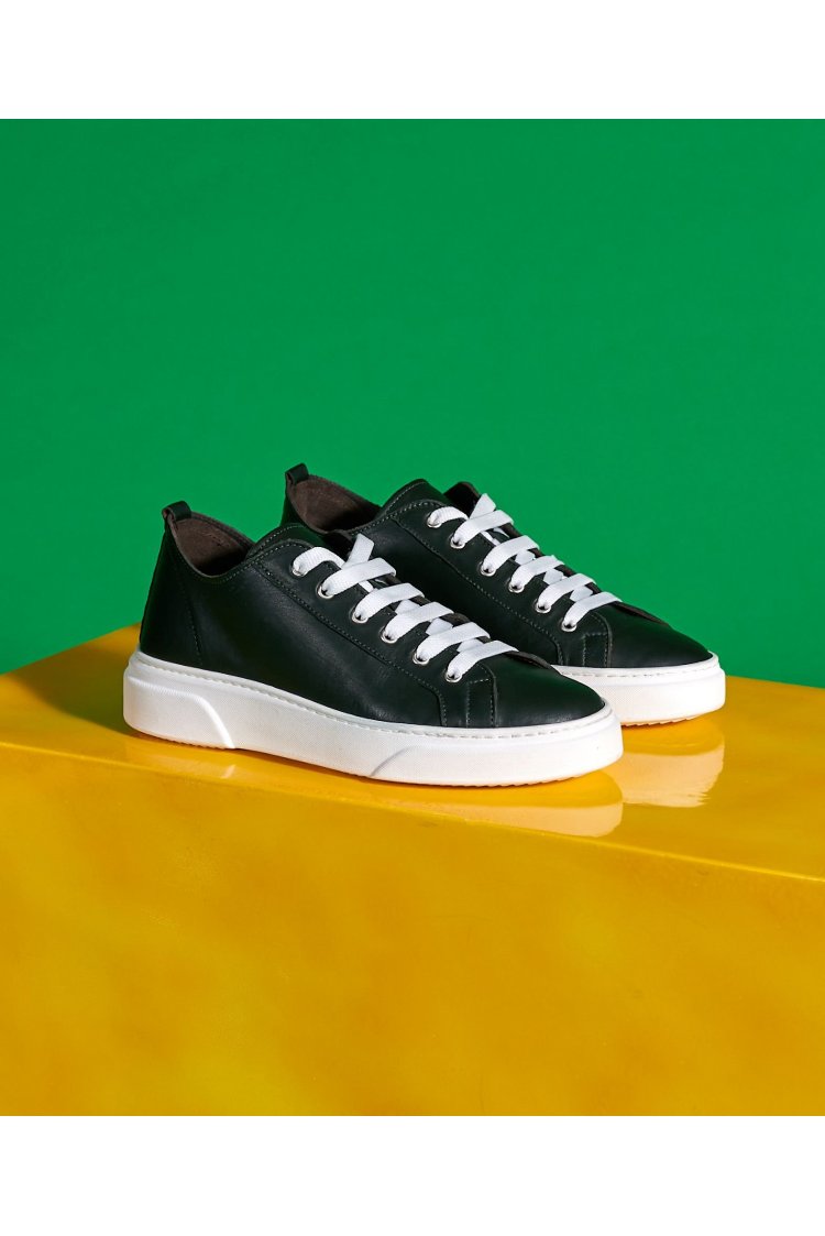 Men's dark green leather sneakers