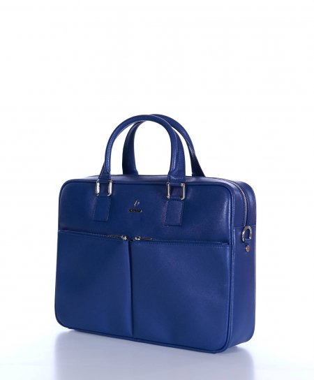 Blue 24h Briefcase in Saffiano calf leather with double pocket