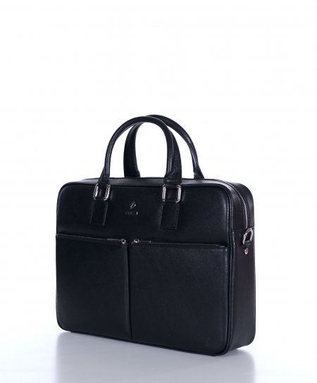Black 24h Briefcase in Saffiano calf leather with double pocket