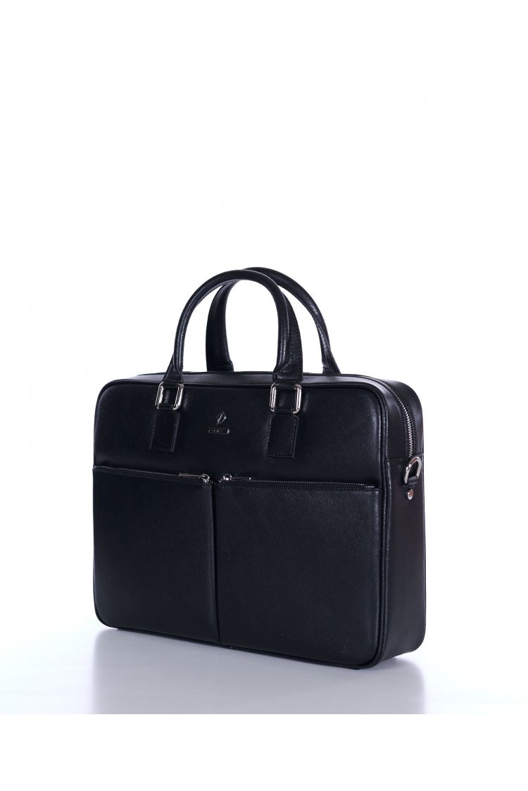 Black 24h Briefcase in Saffiano calf leather with double pocket