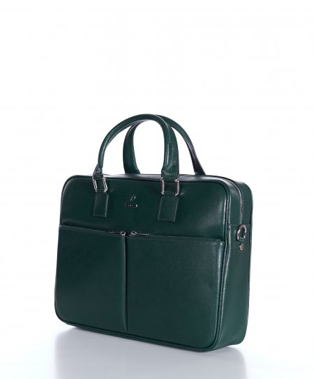 Green 24h Briefcase in Saffiano calf leather with double pocket