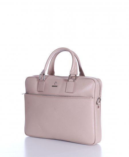 Beige 24h Briefcase in Saffiano calf leather with zip pocket