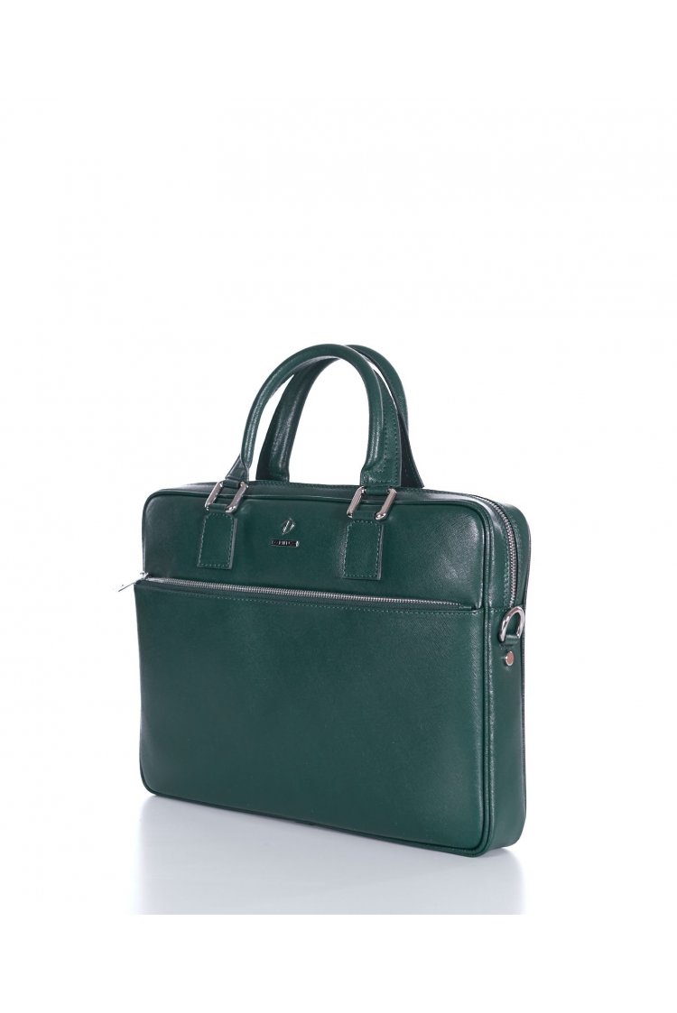 Green 24h Briefcase in Saffiano calf leather with zip pocket