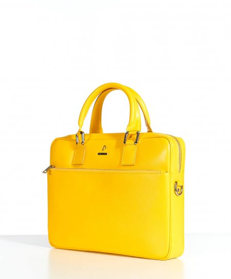 Yellow 24h Briefcase in Saffiano calf leather with zip pocket