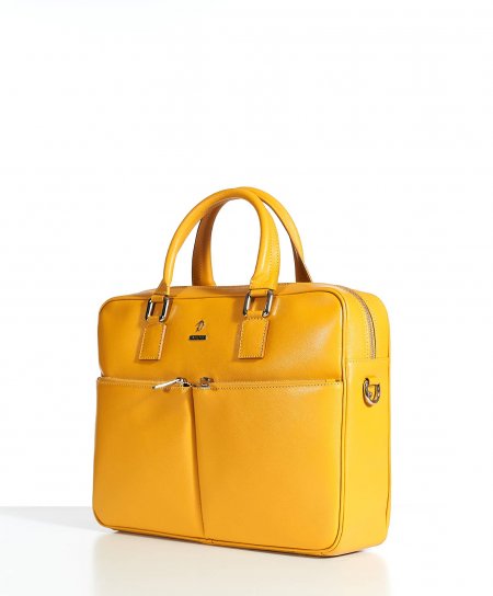 Ocher 24h Briefcase in Saffiano calf leather with double pocket