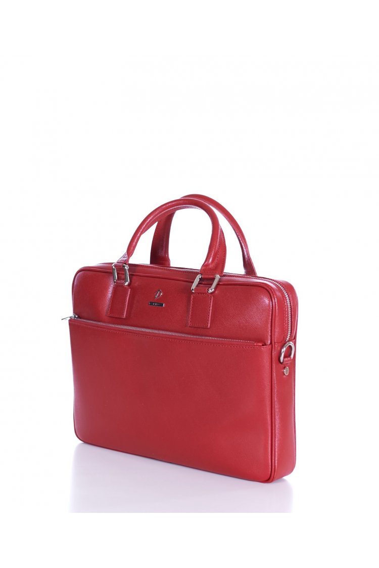 Red 24h Briefcase in Saffiano calf leather zipper pocket