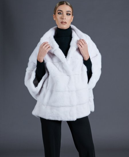Mink fur cape jacket with ring collar • white color
