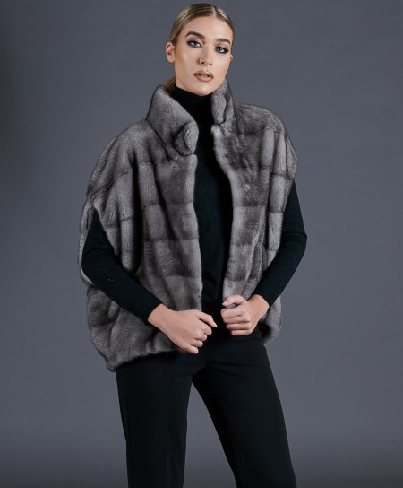 Sleeveless mink fur jacket ring collar • grey color