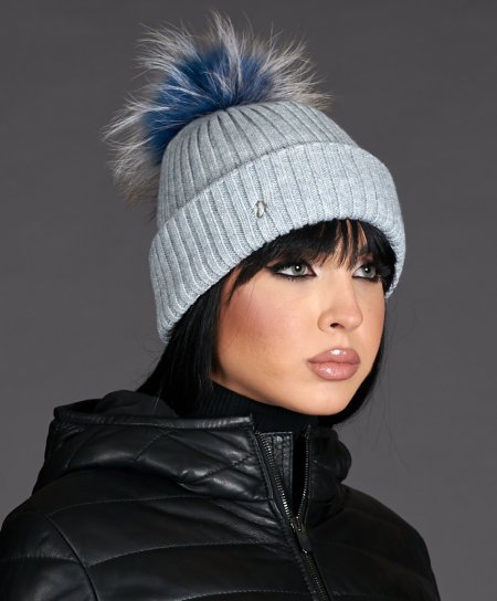 Light gray beanie hat with...