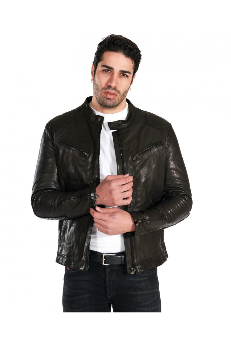 Black washed leather biker...