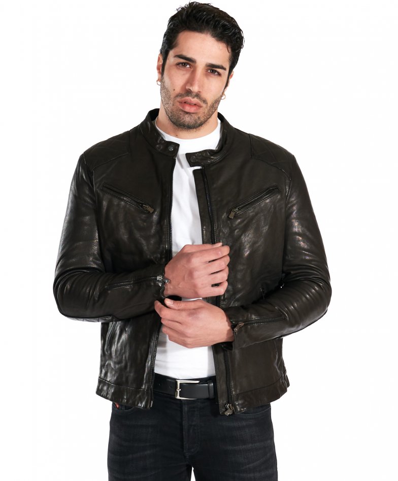 Mens leather motorcycle jackets black biker jacket Spark | D'Arienzo