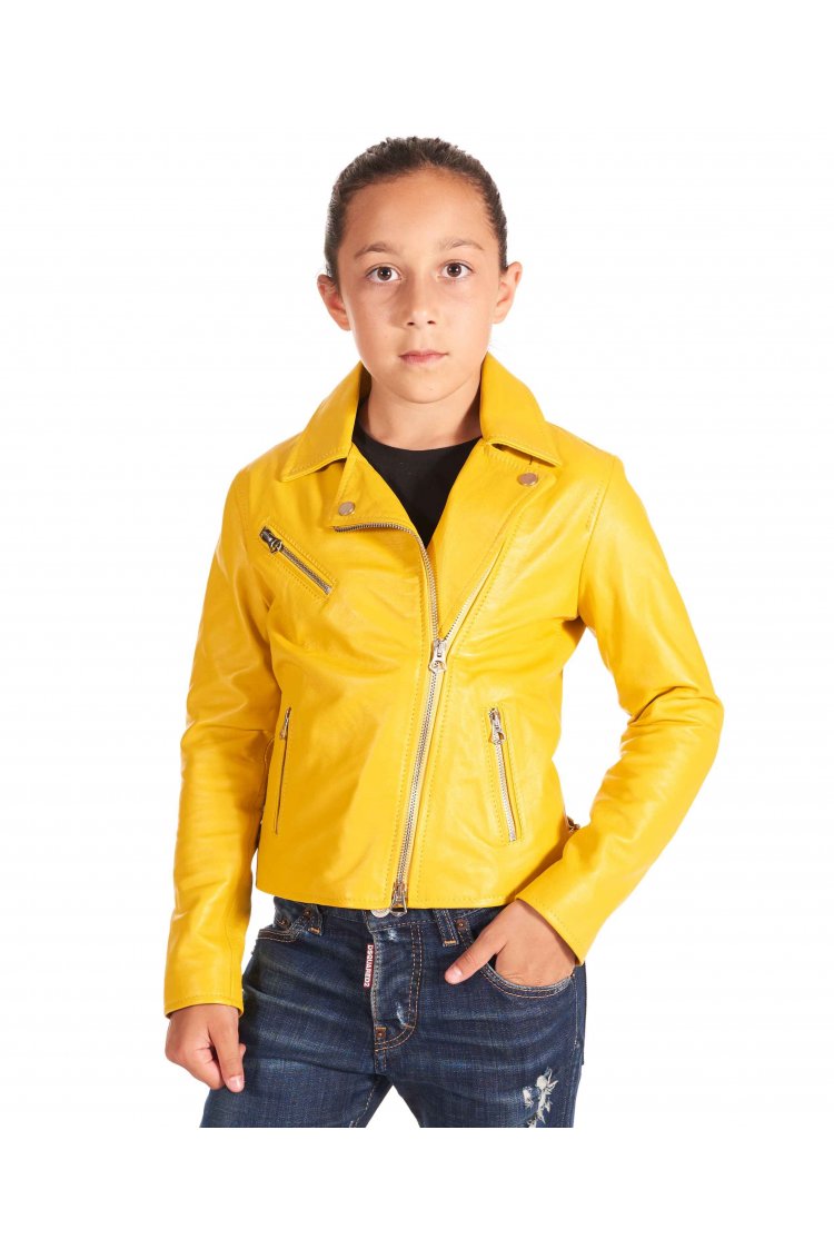 Yellow baby leather jacket unisex biker style