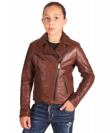 Tan baby vintage leather jacket unisex biker style