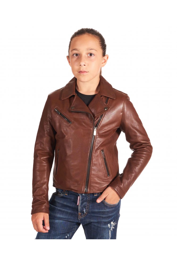 Tan baby vintage leather jacket unisex biker style