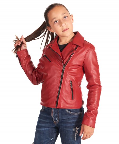 Red baby leather jacket unisex biker style