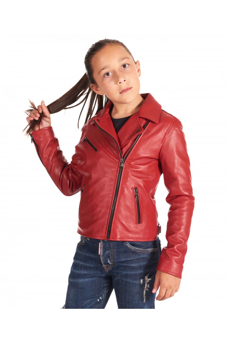 Red baby leather jacket unisex biker style