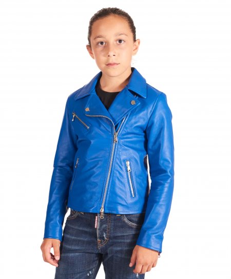Light blue baby leather jacket biker style unisex