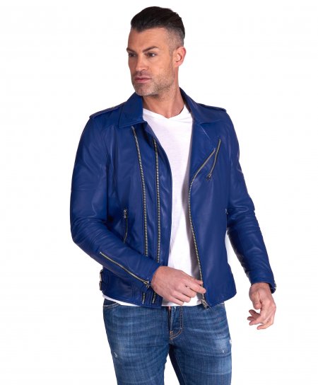 Blue leather biker jacket...