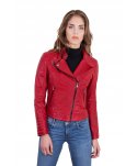 Giacca moto in pelle rossa trapuntata nappa effetto liscio