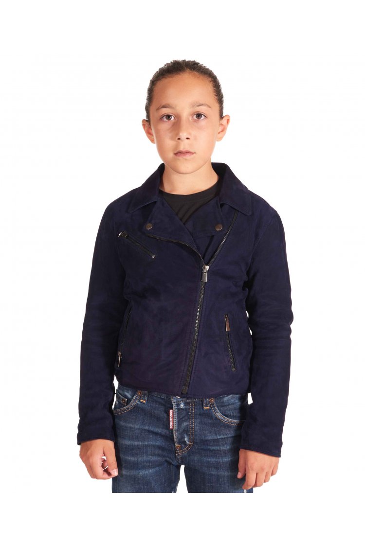 Blue baby unisex biker suede biker leather jacket