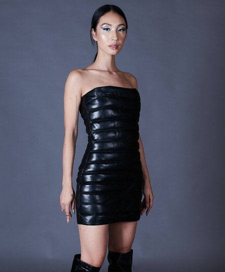 Black mini dress quilted leather 