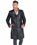 Cappotto in pelle nera lungo stile matrix nappa effetto liscio