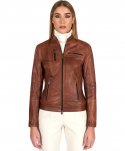 Giacca biker in pelle cuoio pull up effetto vintage