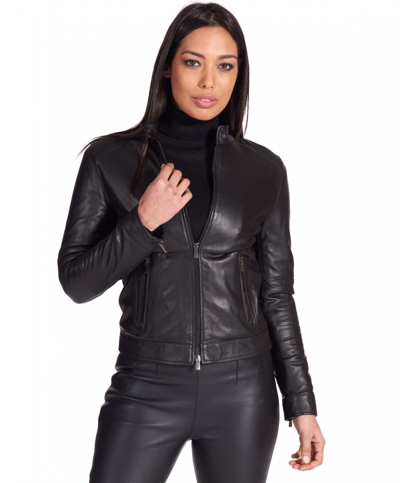 Women's Classic Leather Jacket - Waxed Brown - NAVA APPAREL SA-mncb.edu.vn