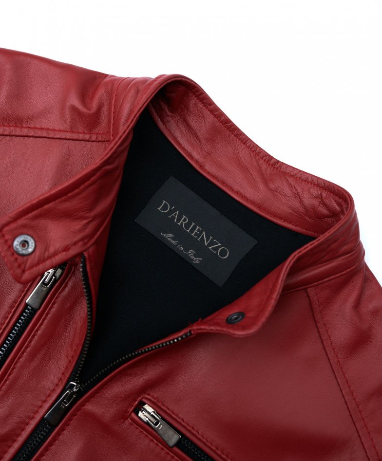 Red nappa lamb leather biker jacket...