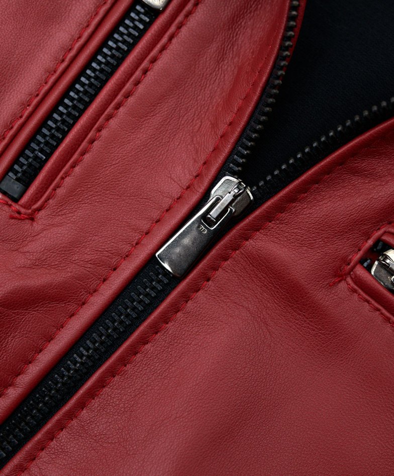 Red nappa lamb leather biker jacket...