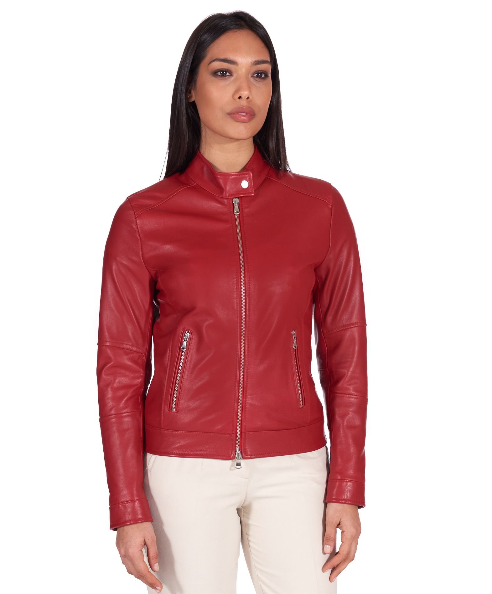 Leather biker jacket women leather jacket for girls red leather jacket ...