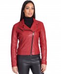 Giacca chiodo in pelle rosso nappa effetto liscio